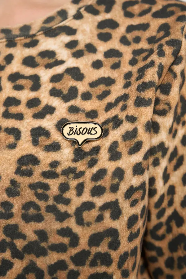 Leopard-Print Women's Sweater with Puff Sleeves, Cotton, Corey