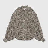 Panterprint Denim Blouse Dames Wijde Mouw Stone