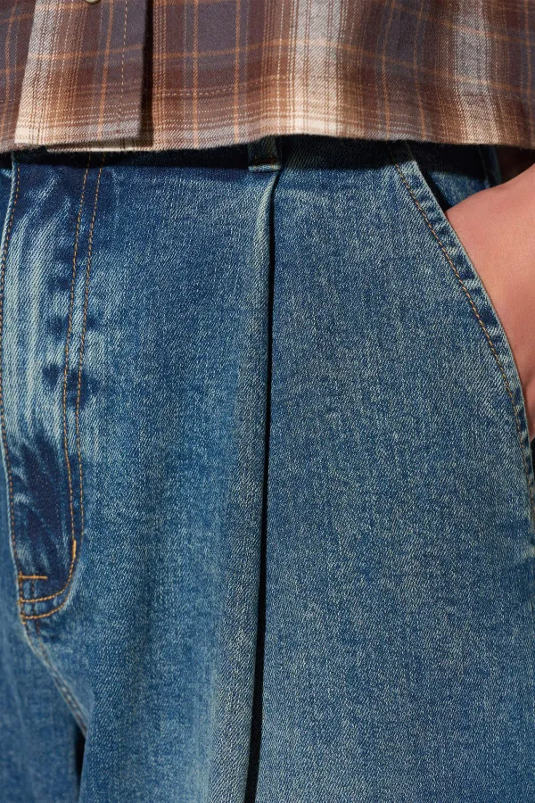 Paperbag Jeans Dames Steekzakken Barrel Balti Blauw 357