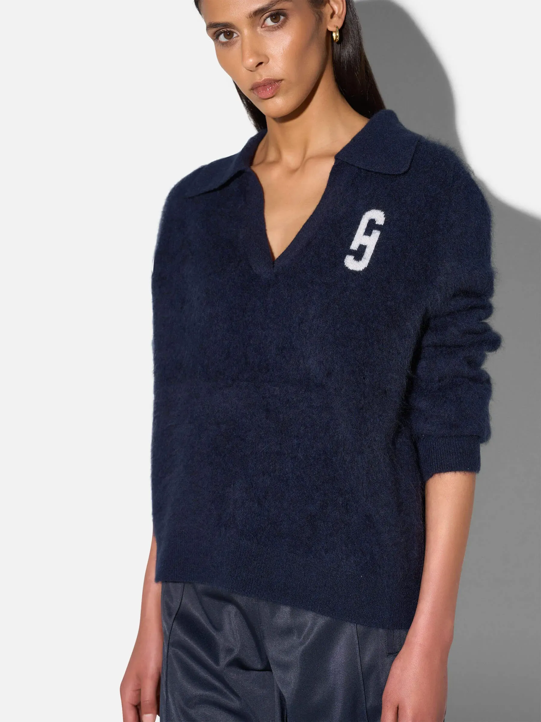 Polo Hals Dames Trui Merino Wol Cashmere Resort Blauw