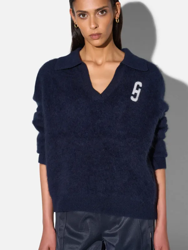Polo Hals Dames Trui Merino Wol Cashmere Resort Blauw