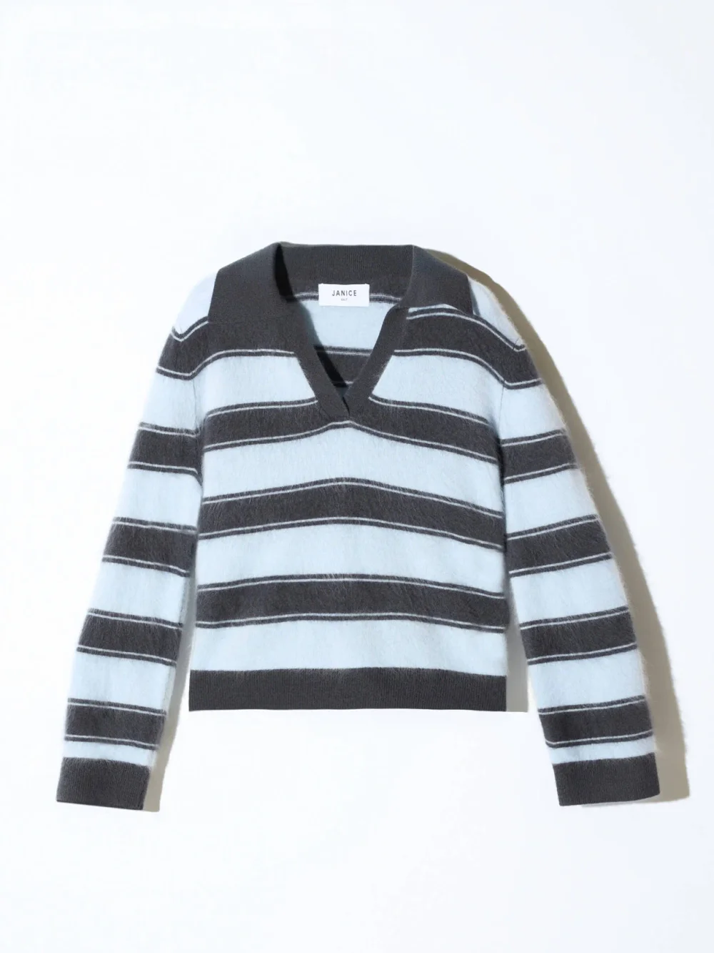 Polo Hals Dames Trui Merino Wol Cashmere Resort Blauw Strepen