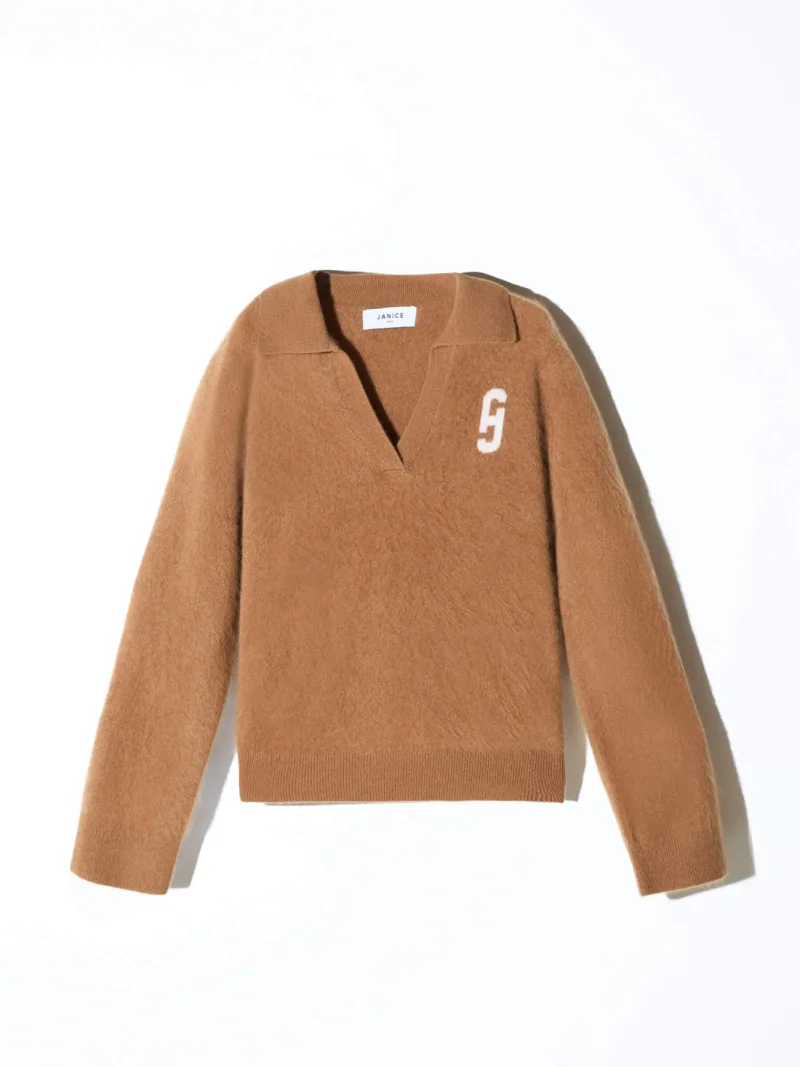 Polo Hals Dames Trui Merino Wol Cashmere Resort Camel
