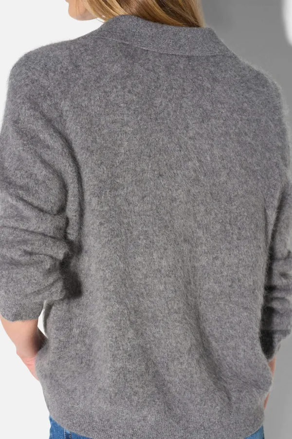 Polo Hals Dames Trui Merino Wol Cashmere Resort Grijs