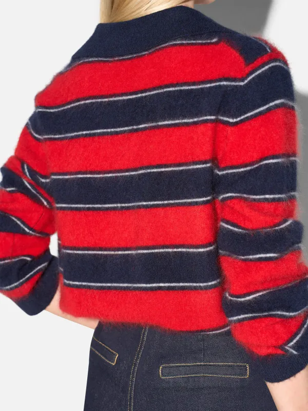 Polo Hals Dames Trui Merino Wol Cashmere Resort Rood Strepen