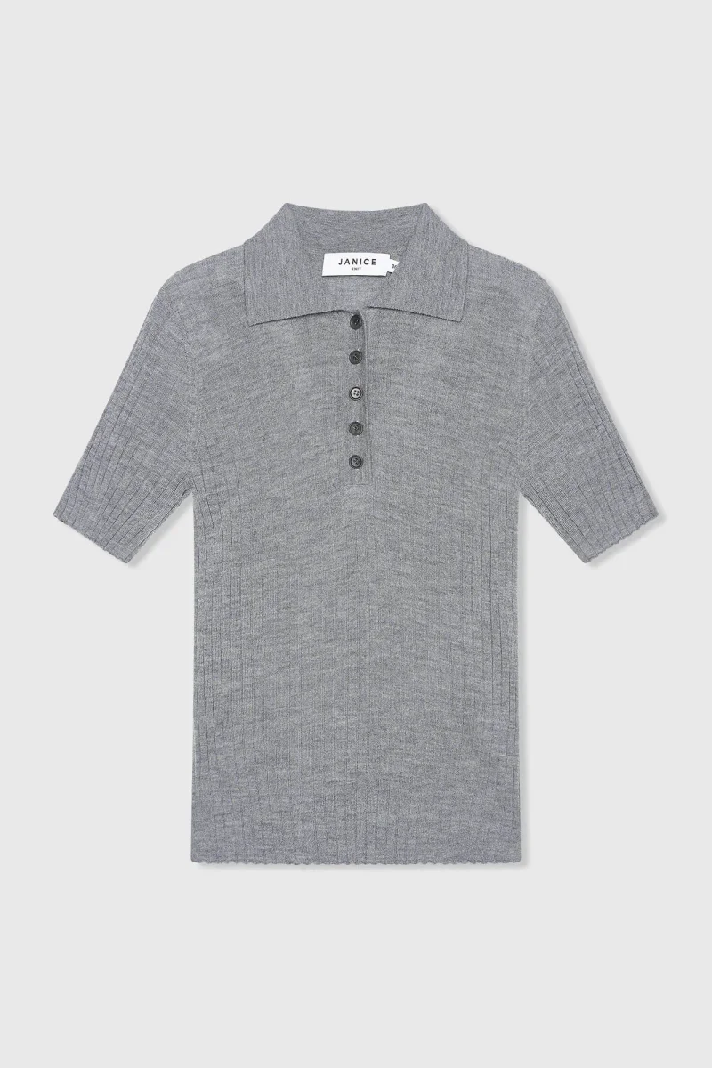 Polo-Pullover aus Merinowolle, Kian, grau