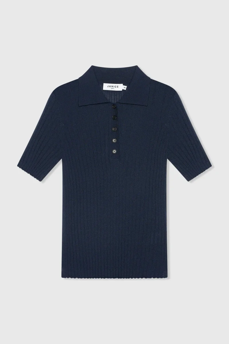 Polo-Pullover aus gestrickter Merinowolle, Kian, Marineblau