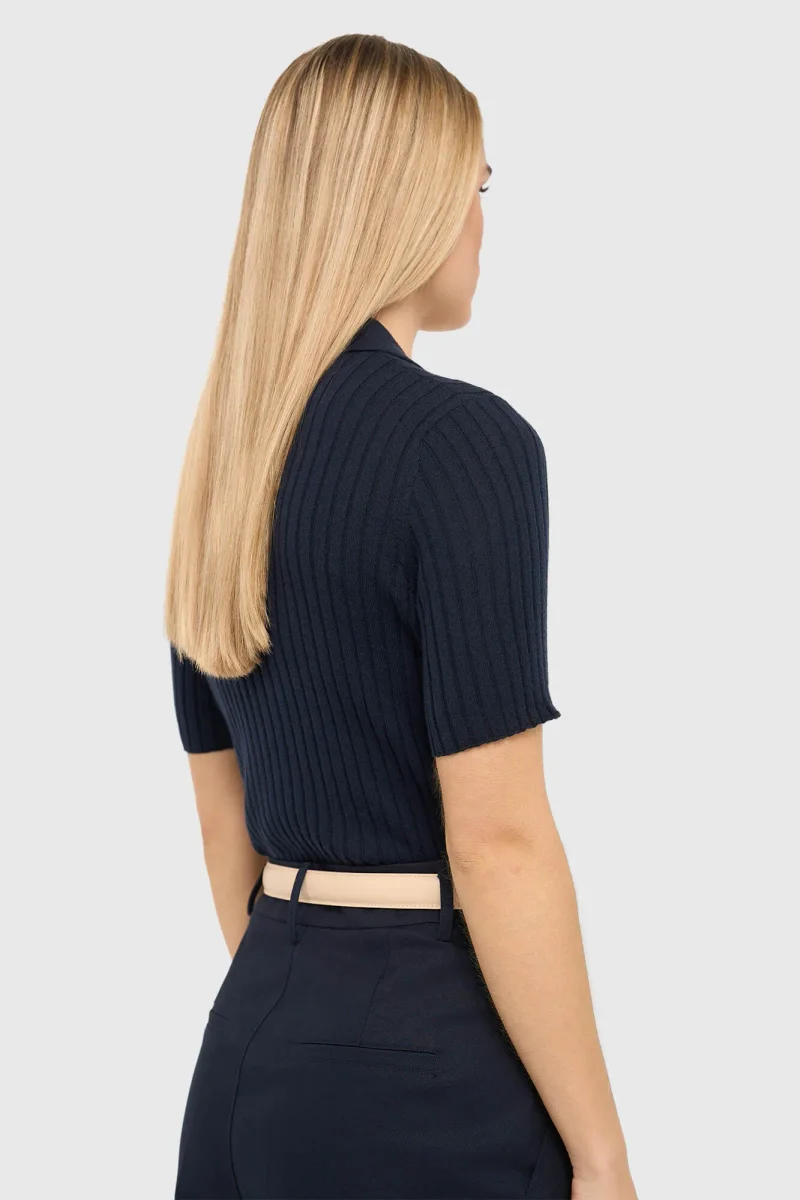 Polo-Pullover aus gestrickter Merinowolle, Kian, Marineblau