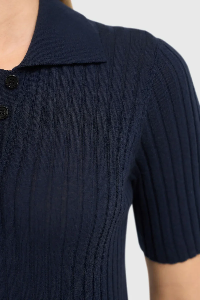 Polo-Pullover aus gestrickter Merinowolle, Kian, Marineblau