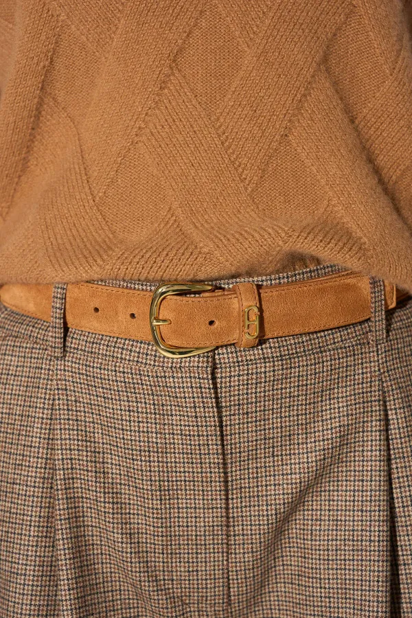 Riem Leer Dames Cognac Malone Goud Suede