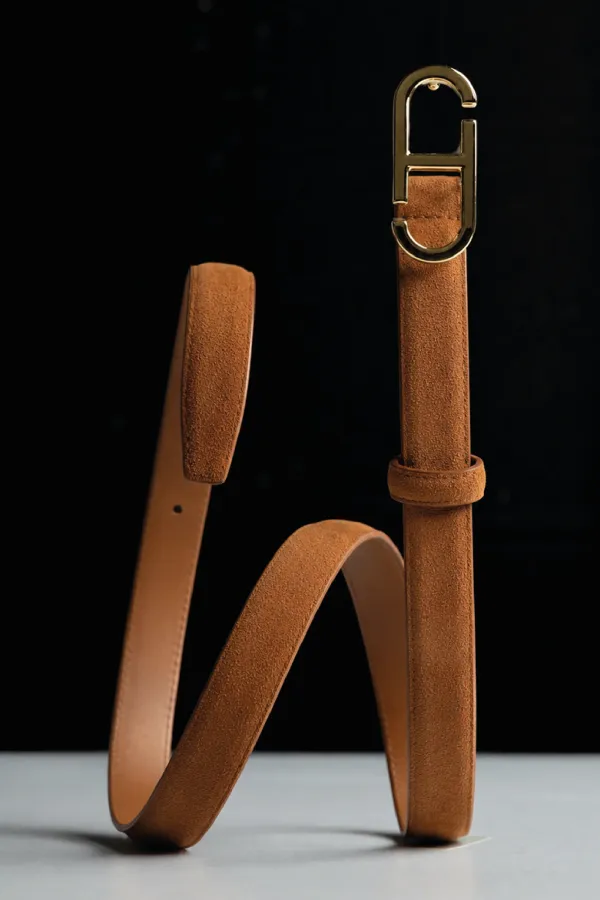 Leren Dames Riem Taupe Trophy Goud Suede