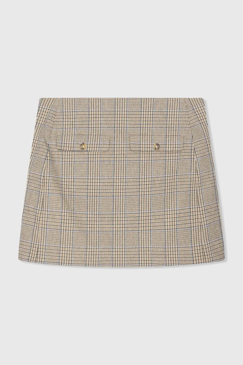 Short Checkered Skirt, Beige
