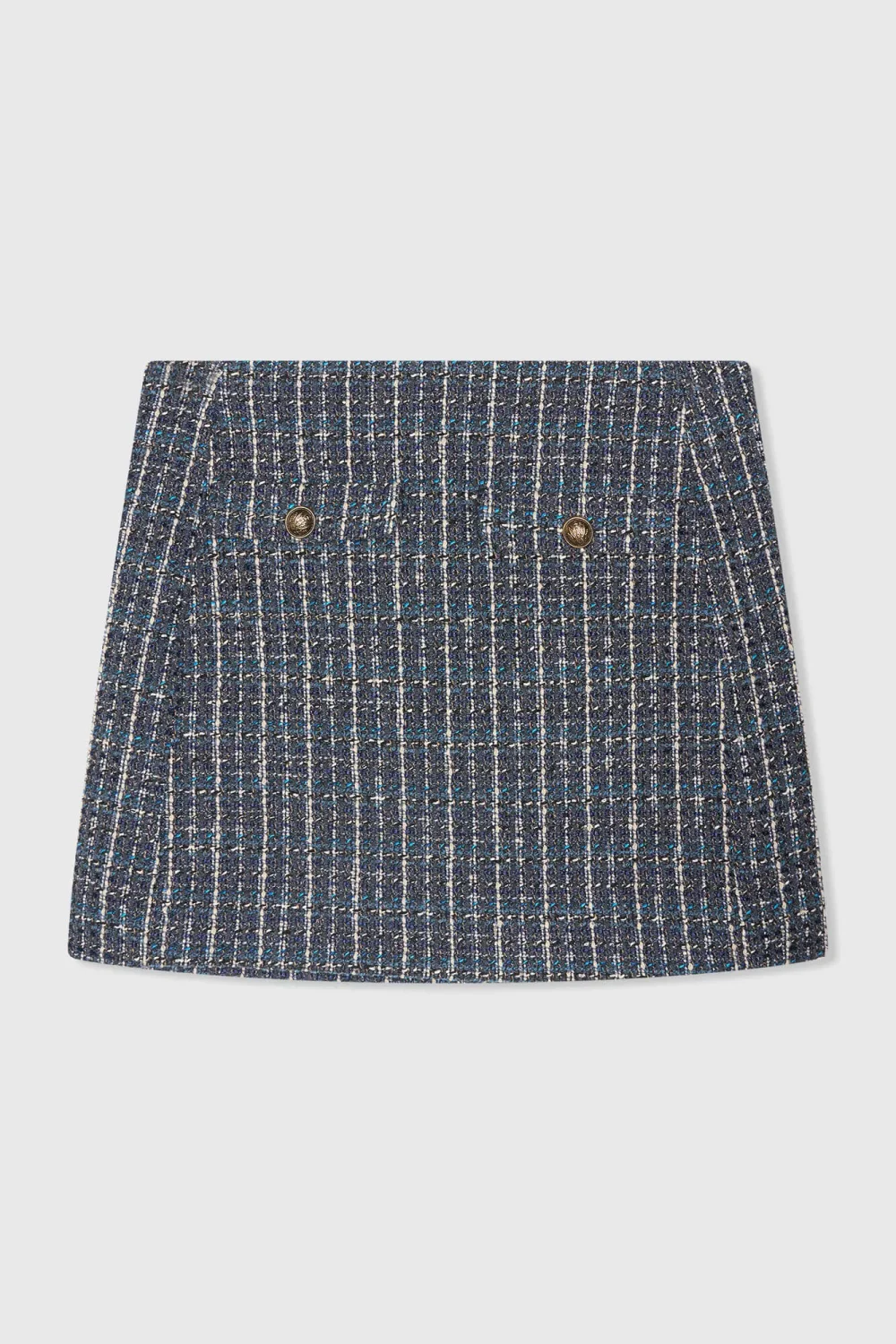 Kurzer Rock aus Tweed mit Naht, blau