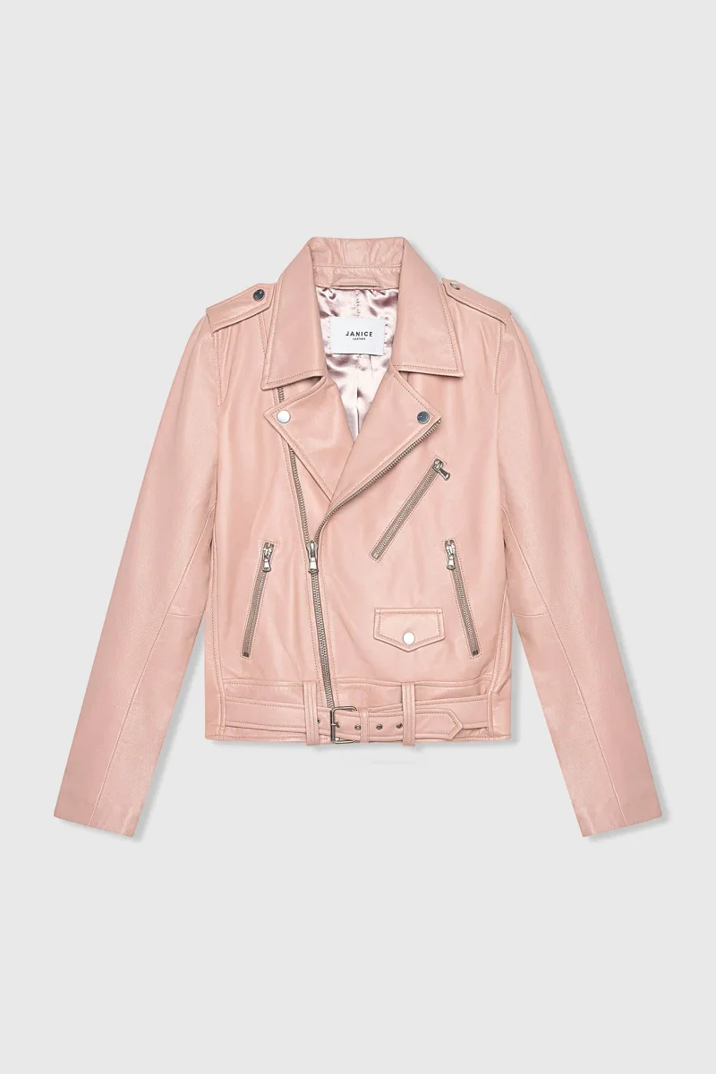 Rosa Leder-Bikerjacke von Burke