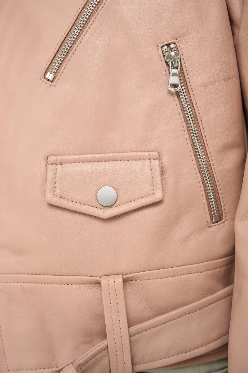 Rosa Leder-Bikerjacke von Burke