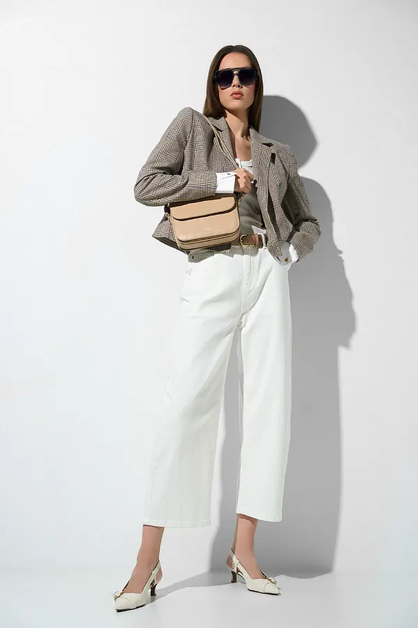 Damen-Blazer, kurz, kariert, Stan, beige