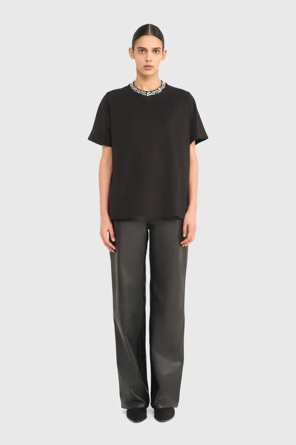 Damen-Shirt mit Strasssteinen, Rock, schwarz