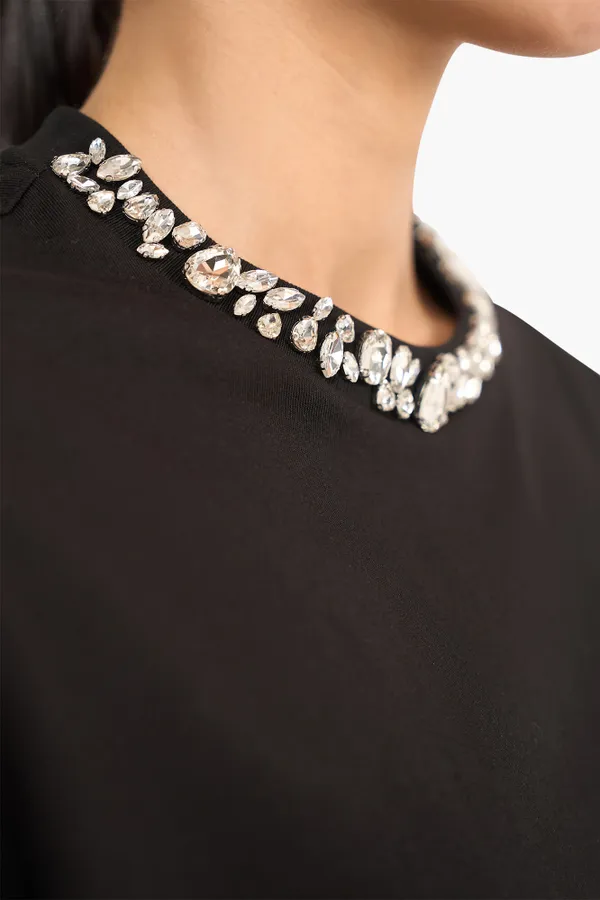 Damen-Shirt mit Strasssteinen, Rock, schwarz