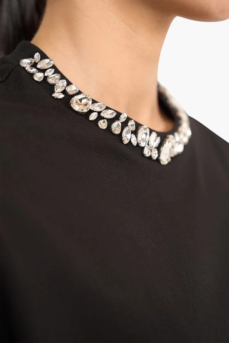 Damen-Shirt mit Strasssteinen, Rock, schwarz