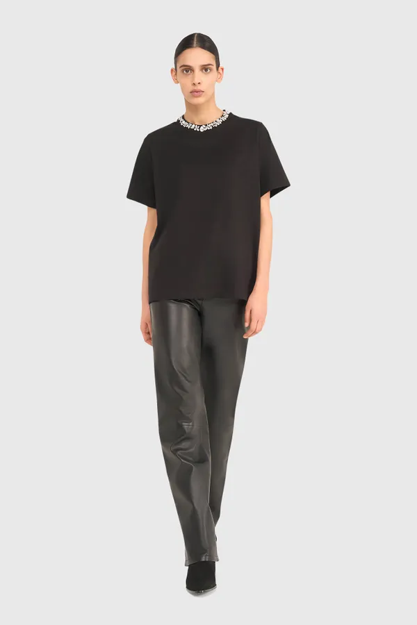 Damen-Shirt mit Strasssteinen, Rock, schwarz