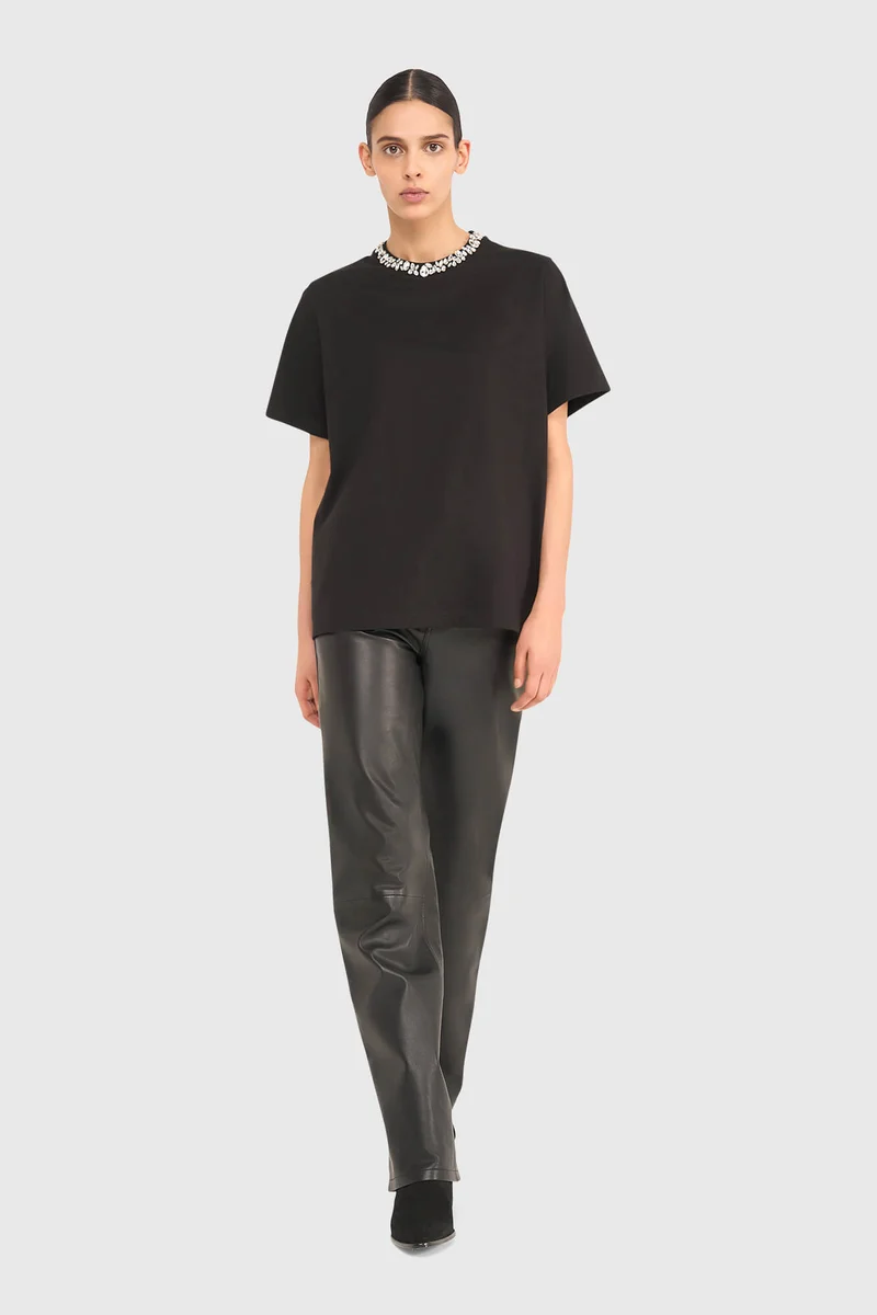 Damen-Shirt mit Strasssteinen, Rock, schwarz