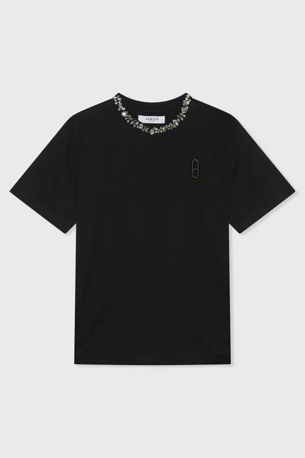 Damen-Shirt mit Strasssteinen, Rock, schwarz
