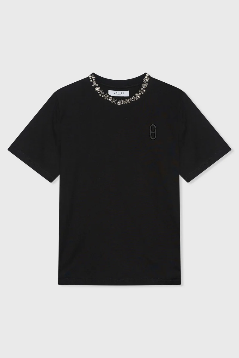 Damen-Shirt mit Strasssteinen, Rock, schwarz