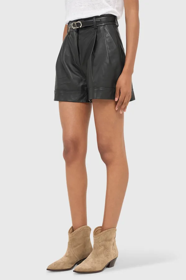 Damen-Shorts aus Leder, Modell „Arthur“, schwarz