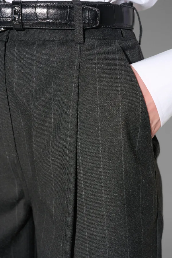 Shorts Broek Dames Rechte Pijp Zwart Krijtstreep Lou