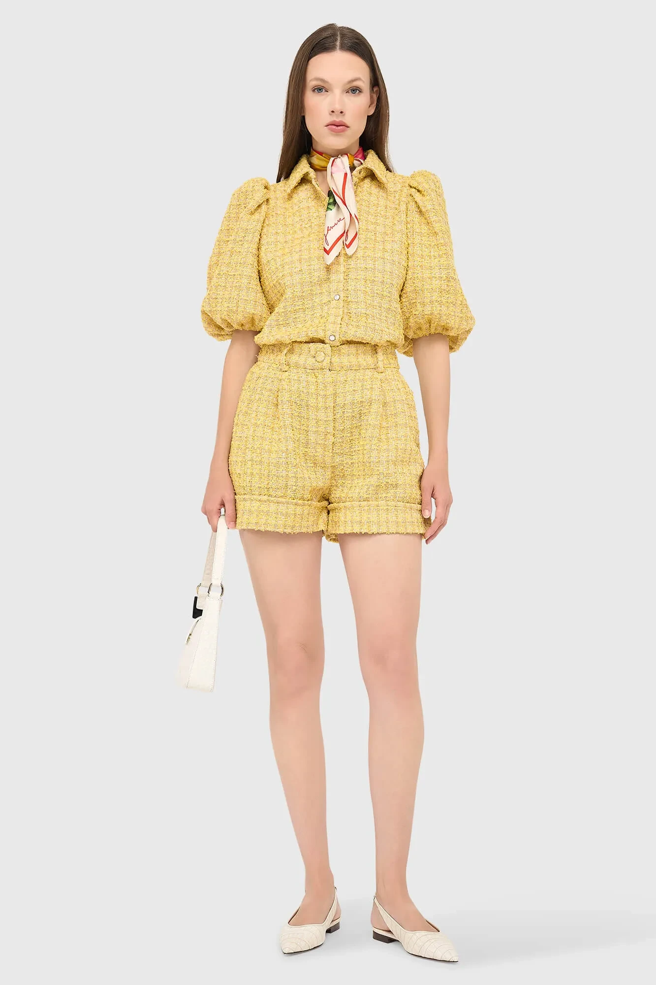 Damen-Shorts aus Tweed, Modell „Arthur“, gelb
