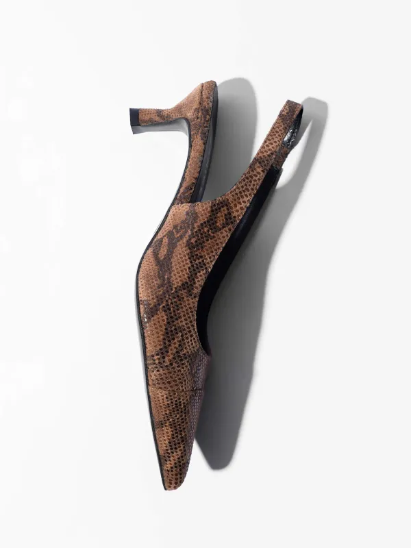 Leren Slingback Pumps Daylon Slangenprint Bruin