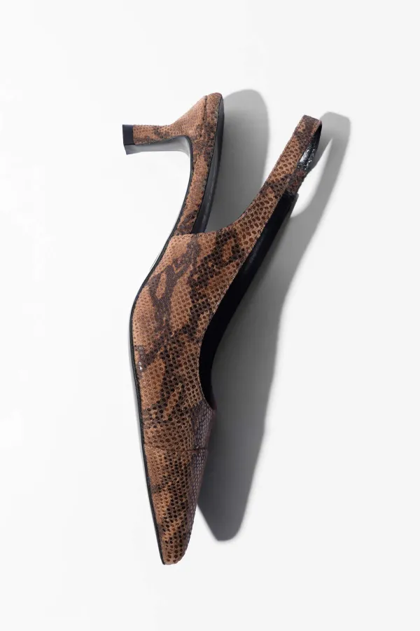 Leren Slingback Pumps Daylon Slangenprint Bruin