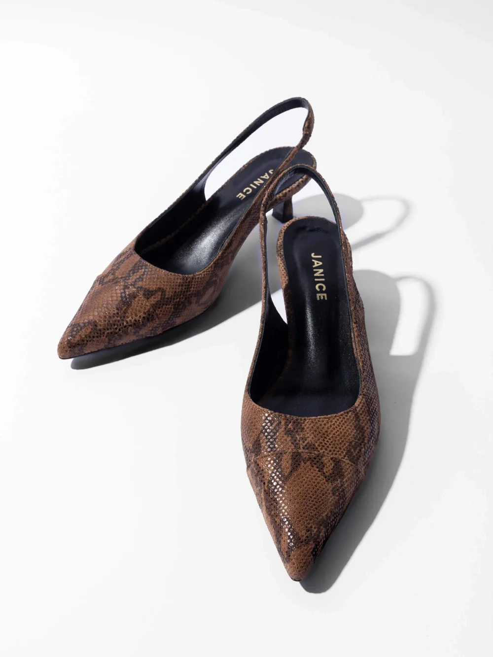 Leren Slingback Pumps Daylon Slangenprint Bruin