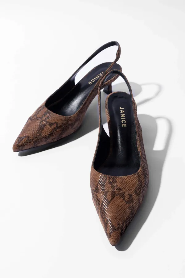 Leren Slingback Pumps Daylon Slangenprint Bruin