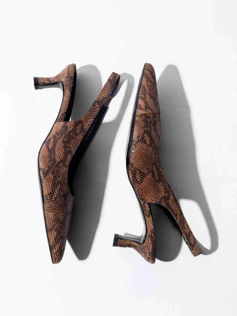 Leren Slingback Pumps Daylon Slangenprint Bruin