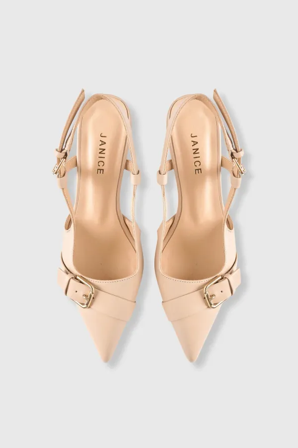 Slingbacks Dames Leer Hakje Beige Elio