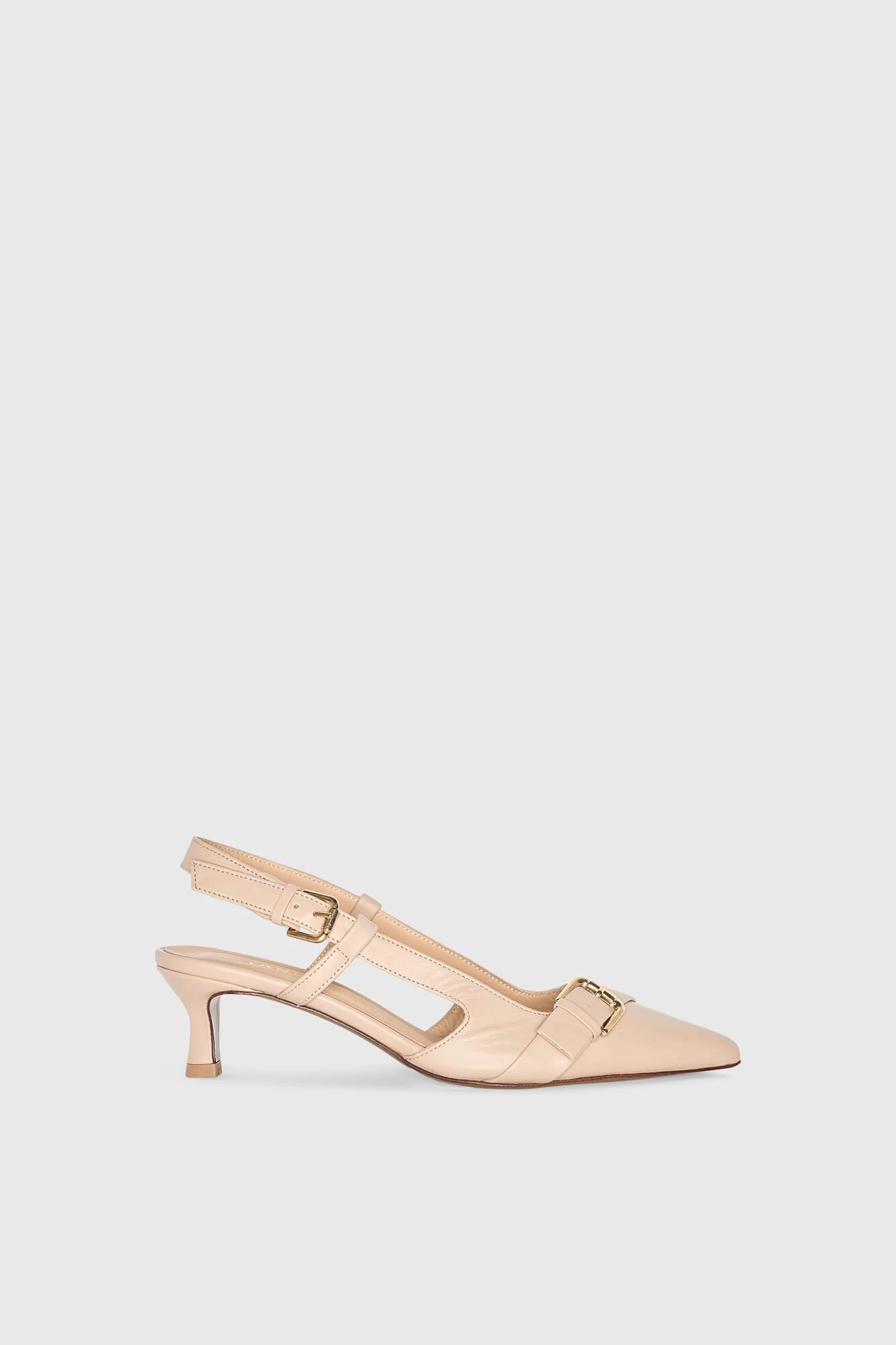 Women's Leather Slingbacks with Heel, Beige, Elio
