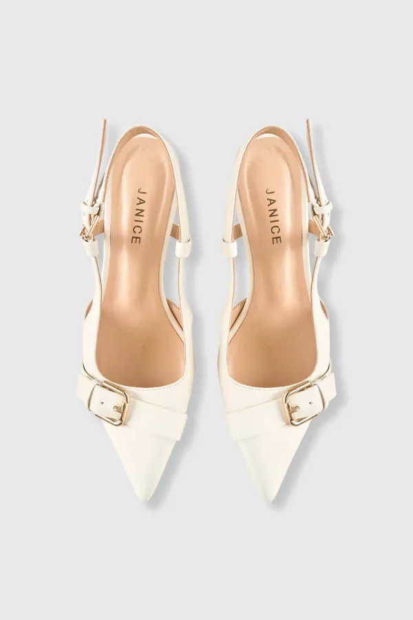 Slingbacks für Damen aus Leder mit Absatz, Modell Elio, Off-White