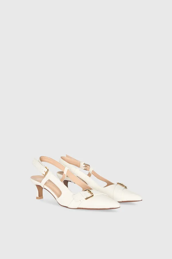 Slingbacks für Damen aus Leder mit Absatz, Modell Elio, Off-White