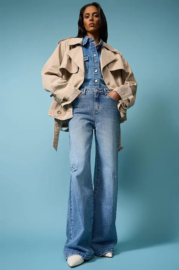 Beiger kurzer Trenchcoat Cayden