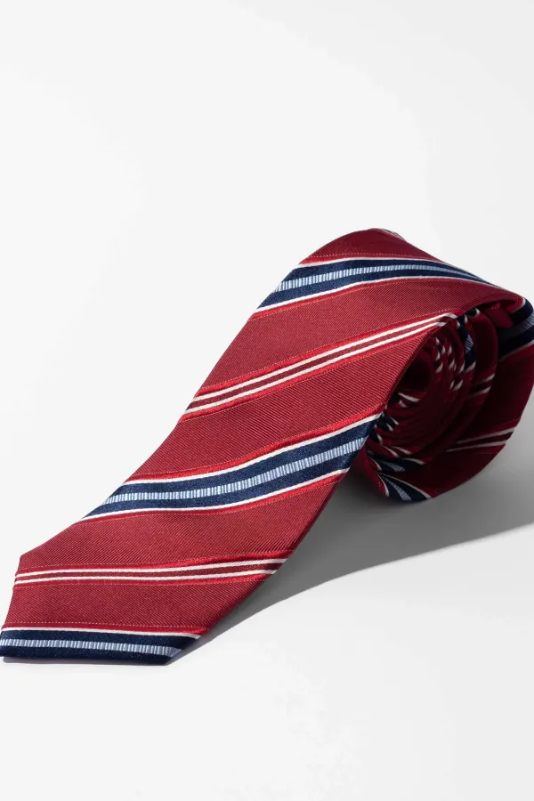 Stropdas Zijde Rood Blauw Strepen Sir