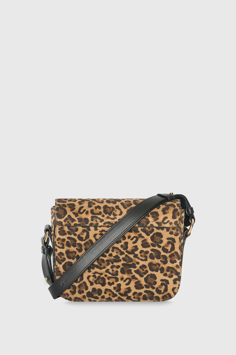 Elias Women's Leather Bag with Leopard Print Suede
