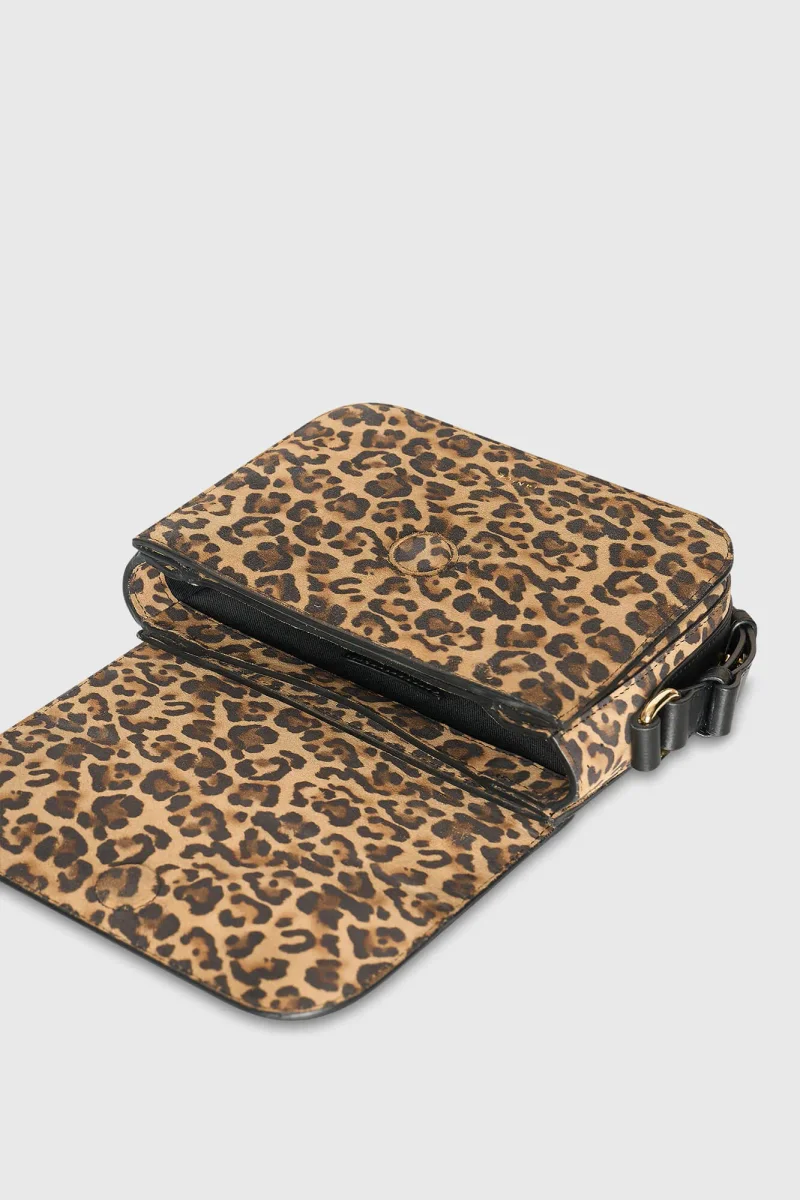 Elias Women's Leather Bag with Leopard Print Suede