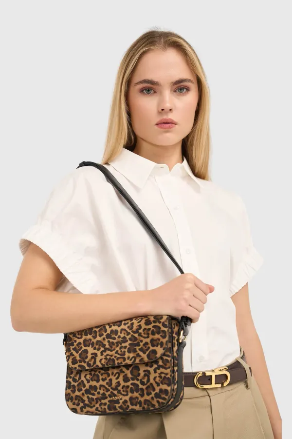 Lederhandtasche für Damen Elias mit Leopardenmuster aus Wildleder