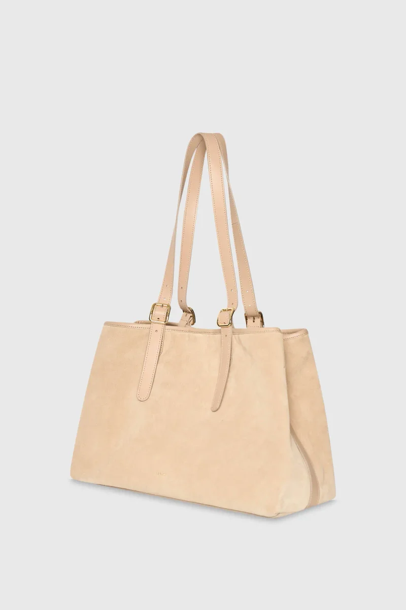Suede Leather Women's Harper Shopper Handbag in Beige
