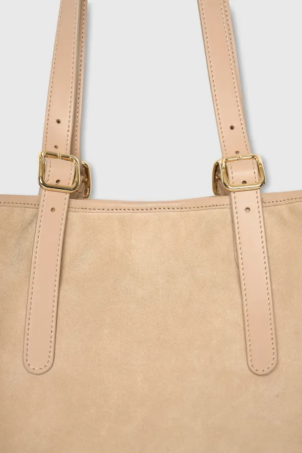 Damen-Shopper-Handtasche aus Wildleder Harper, beige