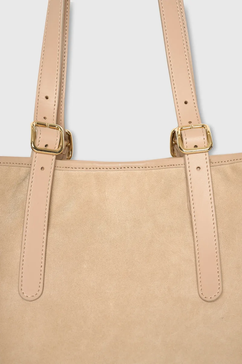 Suede Leather Women's Harper Shopper Handbag in Beige