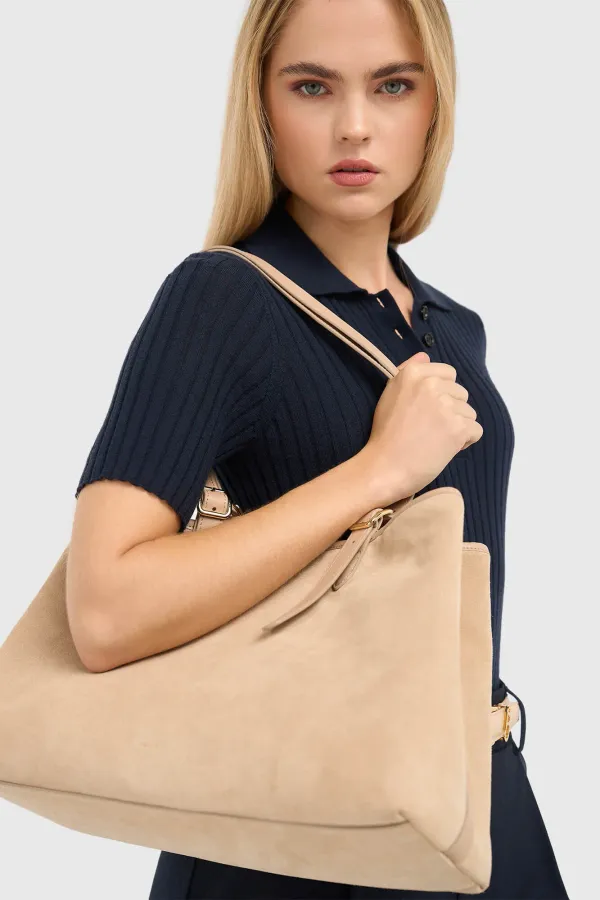Damen-Shopper-Handtasche aus Wildleder Harper, beige