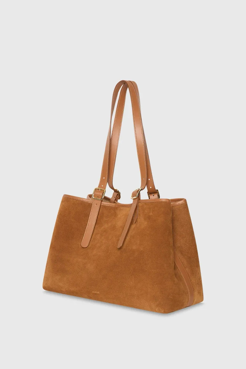 Damen-Shopper-Handtasche aus Wildleder, Modell Harper, Farbe Camel