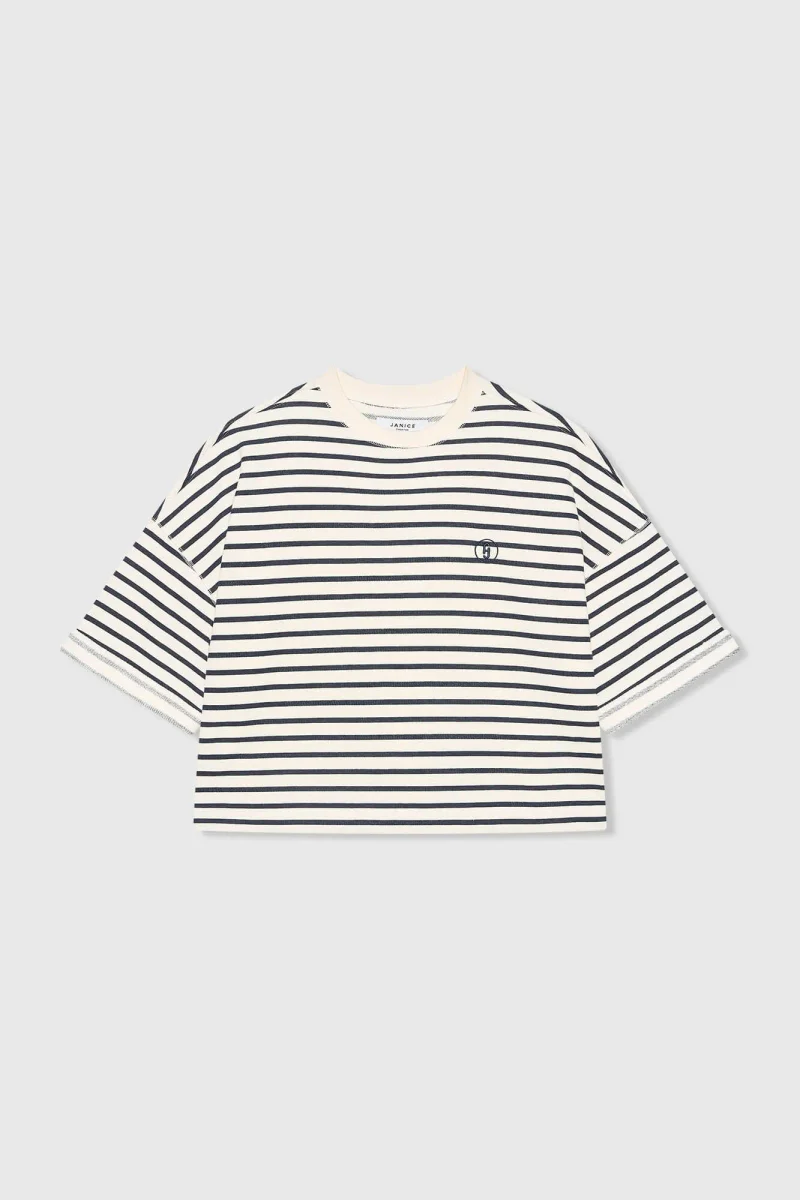Women's Blue and White Striped Cotton Sweater by Aiden